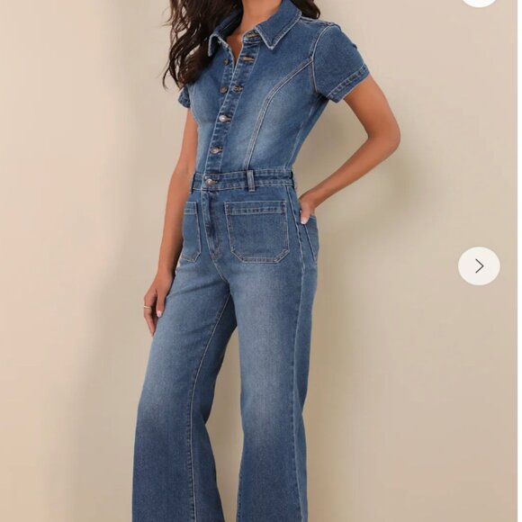 ROLLA'S Sailor Dark Wash Short Sleeve Jumpsuit - Blue Denim - Picture 2 of 5